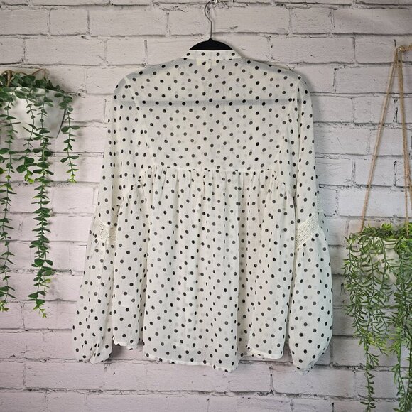 UMGEE SHEER POLKA DOT BLOUSE WOMEN'S LACE BOHO FLOWY LONG SLEEVE MEDIUM - Picture 6 of 6